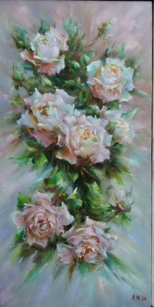Painting titled "Bouquet of roses" by Alla Tatarinova, Original Artwork, Oil