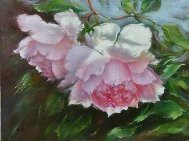 Malerei mit dem Titel "Branch of roses" von Alla Tatarinova, Original-Kunstwerk, Öl