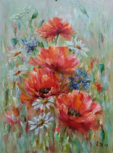 Peinture intitulée "Scarlet poppies" par Alla Tatarinova, Œuvre d'art originale, Huile