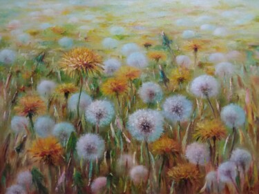 Картина под названием "Dandelion field" - Alla Tatarinova, Подлинное произведение искусства, Масло Установлен на Деревянная…