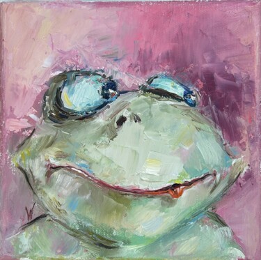 Painting titled "Der freche Frosch." by Alla Wittkowski, Original Artwork, Oil