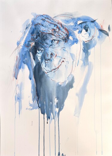 Malerei mit dem Titel "Nachdenken" von Alla Wittkowski, Original-Kunstwerk, Aquarell