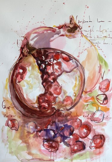 Malerei mit dem Titel "Die Granatäpfel" von Alla Wittkowski, Original-Kunstwerk, Aquarell