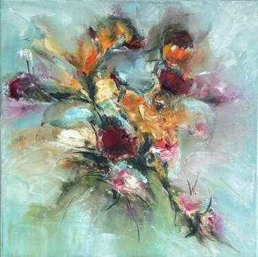 Malerei mit dem Titel "Flowers abstract" von Alla Wittkowski, Original-Kunstwerk, Öl