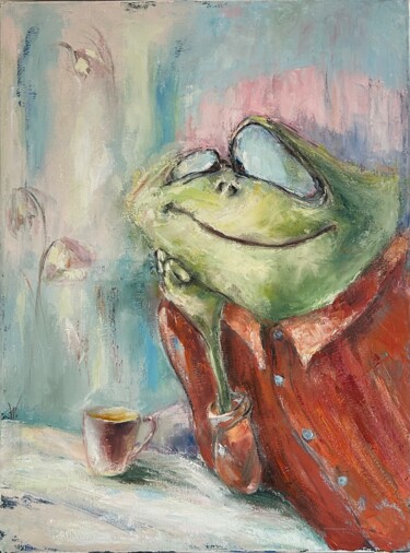 Malerei mit dem Titel "Der Frosch Frederic…" von Alla Wittkowski, Original-Kunstwerk, Öl