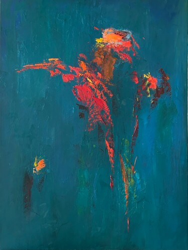 Painting titled "Rote Blume abstrakt" by Alla Wittkowski, Original Artwork, Oil