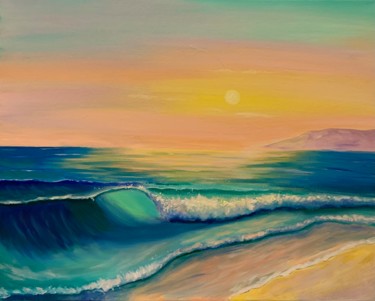 Painting titled "Oil Painting Sea" by Alla Al, Original Artwork, Oil Mounted on Wood Stretcher frame