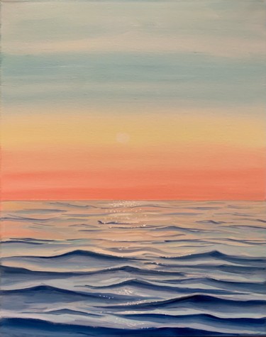 Painting titled "Sea oil painting" by Alla Al, Original Artwork, Oil Mounted on Wood Stretcher frame