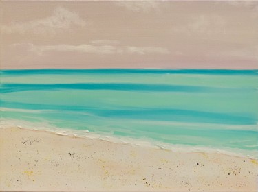 Painting titled "Oil Painting Beach" by Alla Al, Original Artwork, Oil Mounted on Wood Stretcher frame