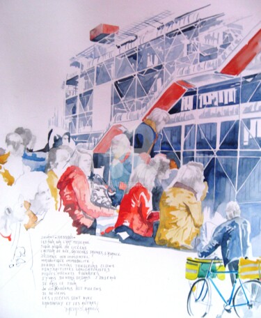Painting titled "Pompidou" by Allais Rabeux, Original Artwork, Watercolor