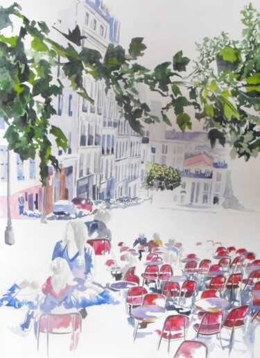 Peinture intitulée "terrasse rouge" par Allais Rabeux, Œuvre d'art originale, Aquarelle