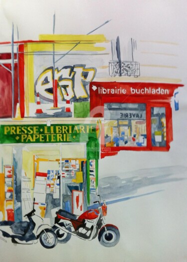Painting titled "Librairie presse" by Allais Rabeux, Original Artwork, Watercolor