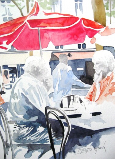 Painting titled "Terrasse 2" by Allais Rabeux, Original Artwork, Watercolor