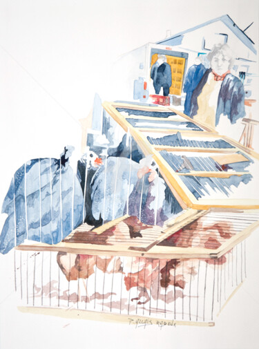Peinture intitulée "Cages a poules" par Allais Rabeux, Œuvre d'art originale, Aquarelle