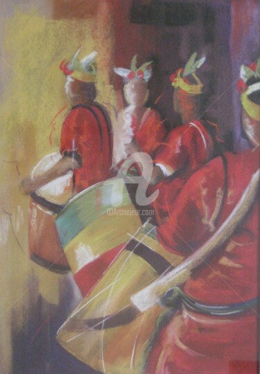 Peinture intitulée "Tambours Guyanais" par Allais Rabeux, Œuvre d'art originale, Pastel