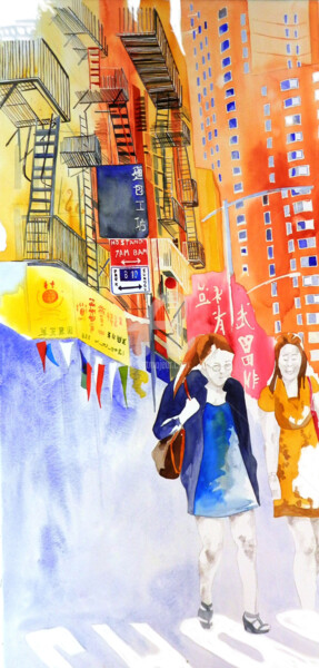 Painting titled "chinatown" by Allais Rabeux, Original Artwork, Watercolor