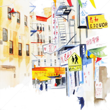 Painting titled "chinatown 2" by Allais Rabeux, Original Artwork, Watercolor