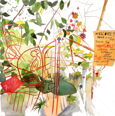 Peinture intitulée "jardins assoiciatif" par Allais Rabeux, Œuvre d'art originale, Aquarelle