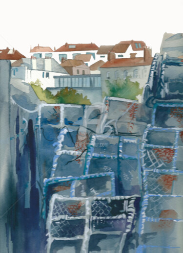 "casiers" Peinture intitulée ""casiers"" par Allais Rabeux, Œuvre d'art originale, Aquarelle