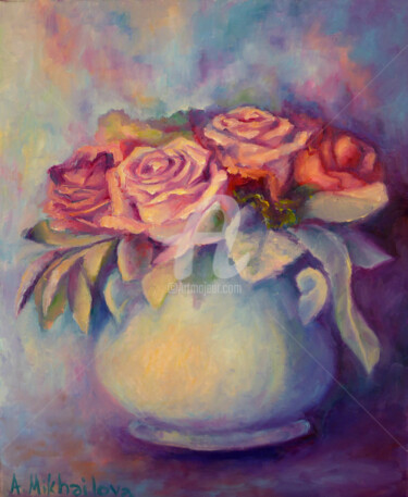 Painting titled "Roses pour Bien-aimé" by Alla Mikhailova, Original Artwork, Oil