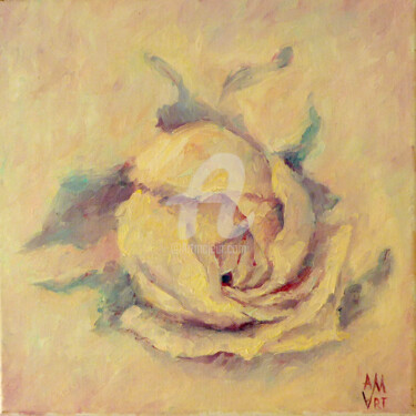 Painting titled "Shabby Rose" by Alla Mikhailova, Original Artwork, Oil