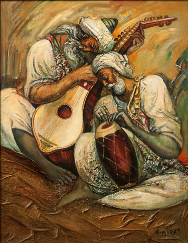 Ζωγραφική με τίτλο "Duet of two musicia…" από Allamyrat Muhammedov, Αυθεντικά έργα τέχνης, Λάδι