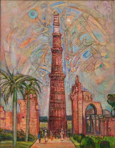 Ζωγραφική με τίτλο "Kutub Minara" από Allamyrat Muhammedov, Αυθεντικά έργα τέχνης, Λάδι