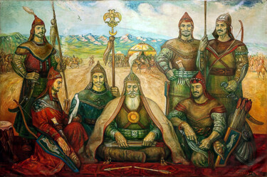 Peinture intitulée "Oguzhan with the so…" par Allamyrat Muhammedov, Œuvre d'art originale, Huile