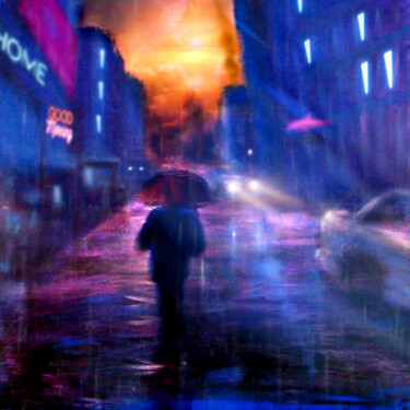 Painting titled "Red Umbrella" by Allan Linder, Original Artwork, Acrylic Mounted on Wood Stretcher frame