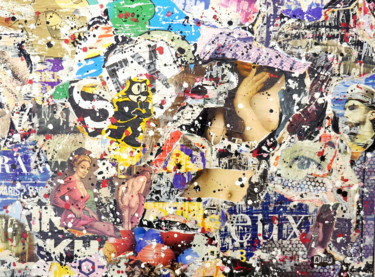 Collagen mit dem Titel ""Jeux interdits"" von Allan Martel, Original-Kunstwerk, Acryl