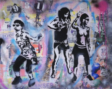 Painting titled ""Street Dance"" by Allan Martel, Original Artwork, Stencil