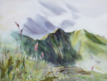 Peinture intitulée "Mountains in spring." par Alla Vlaskina, Œuvre d'art originale, Aquarelle