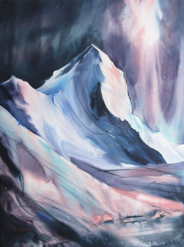 Painting titled "Everest mountain" by Alla Vlaskina, Original Artwork, Watercolor