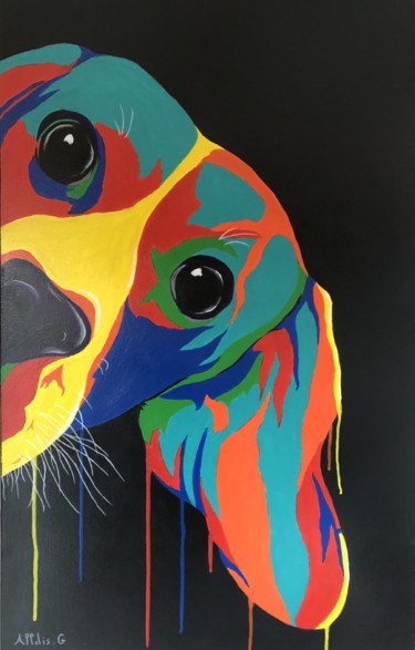 beagle pop Peinture intitulée "beagle pop" par Gerald Alldis, Œuvre d'art originale, Acrylique Monté sur Châssis