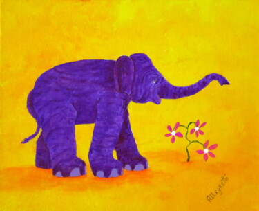 Painting titled "PURPLE ELEPHANT" by Allegretto, Original Artwork, Acrylic