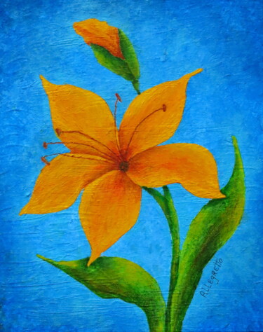 Painting titled "DAY LILY AT DAWN" by Allegretto, Original Artwork, Acrylic Mounted on Wood Stretcher frame