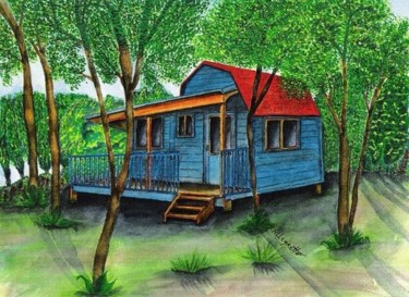 Peinture intitulée "Kilauea Coffee shack" par Allegretto, Œuvre d'art originale, Aquarelle