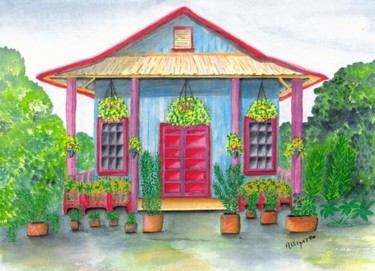 Painting titled "Tutu's House" by Allegretto, Original Artwork, Watercolor