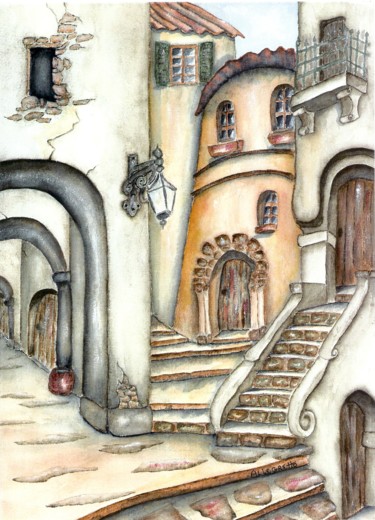 Painting titled "Matera" by Allegretto, Original Artwork, Watercolor