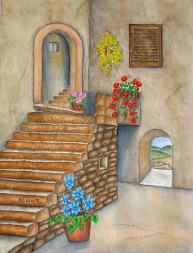 Painting titled "Siena" by Allegretto, Original Artwork, Watercolor