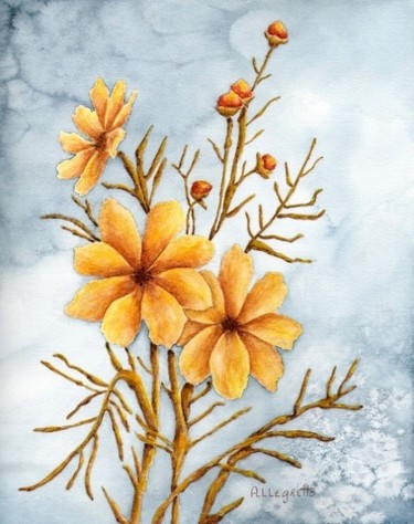 Pintura intitulada "Winter Wildflowers" por Allegretto, Obras de arte originais, Aquarela