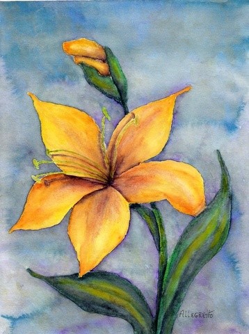 Painting titled "Tiger Lily" by Allegretto, Original Artwork, Watercolor