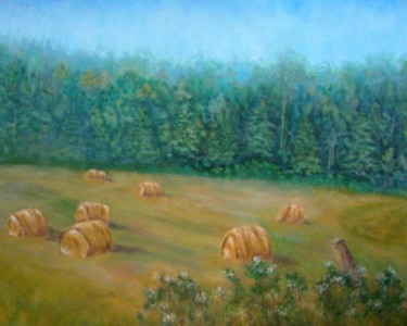 Painting titled "Hay Bales" by Allegretto, Original Artwork, Acrylic