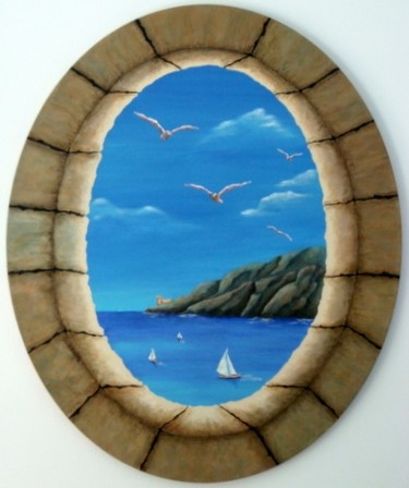 Malerei mit dem Titel "Castle View" von Allegretto, Original-Kunstwerk, Acryl