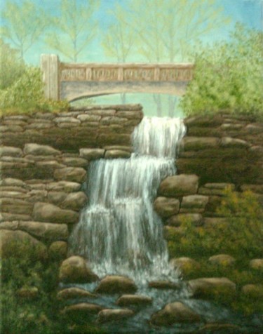 Painting titled "Waterfall at East H…" by Allegretto, Original Artwork, Oil
