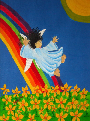Painting titled "Sliding Down Rainbow" by Allegretto, Original Artwork, Acrylic