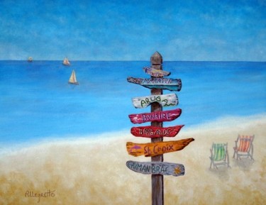 Schilderij getiteld "Beach At St. Maarten" door Allegretto, Origineel Kunstwerk, Acryl