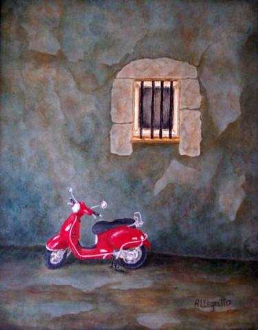 Red Vespa Painting titled "Red Vespa" by Allegretto, Original Artwork, Acrylic