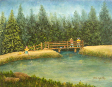Painting titled "Fishing At Gay Park" by Allegretto, Original Artwork, Acrylic