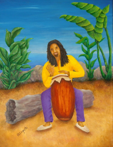 Painting titled "Island Beat" by Allegretto, Original Artwork, Acrylic Mounted on Wood Stretcher frame
